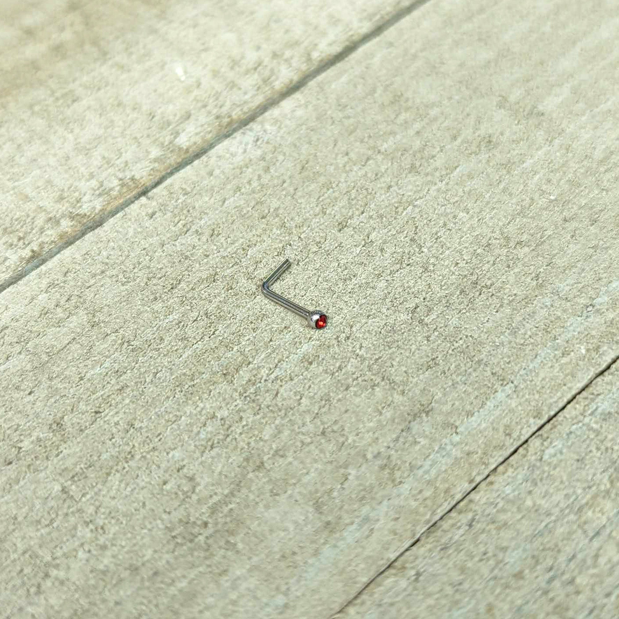 20G Stainless Steel Ruby Red Gem Micro Nose Ring L-Shaped