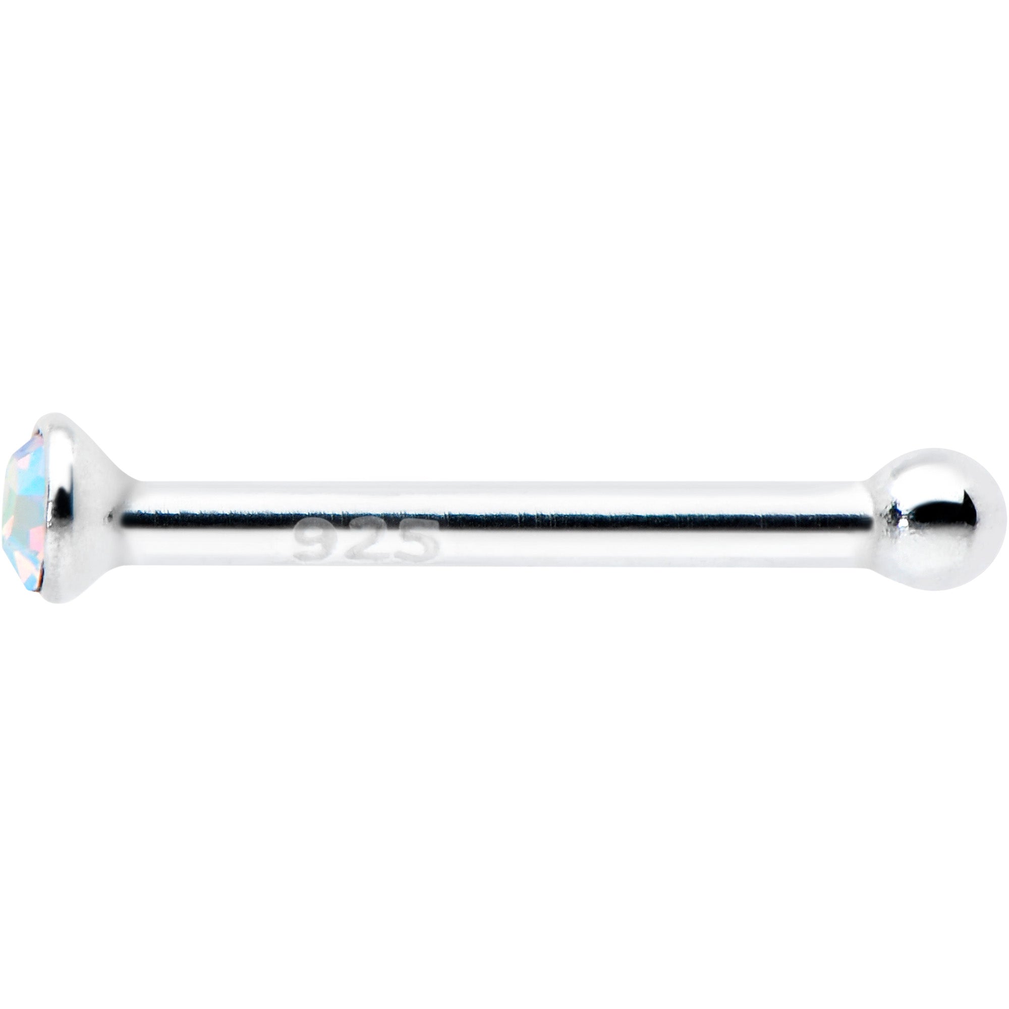 Sterling Silver 1.2mm Aurora Nose Bone Created with Crystals