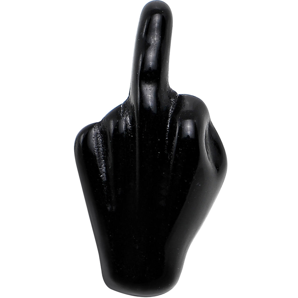 14G 5/8 Black Acrylic Flip the Middle Finger Barbell Tongue Ring