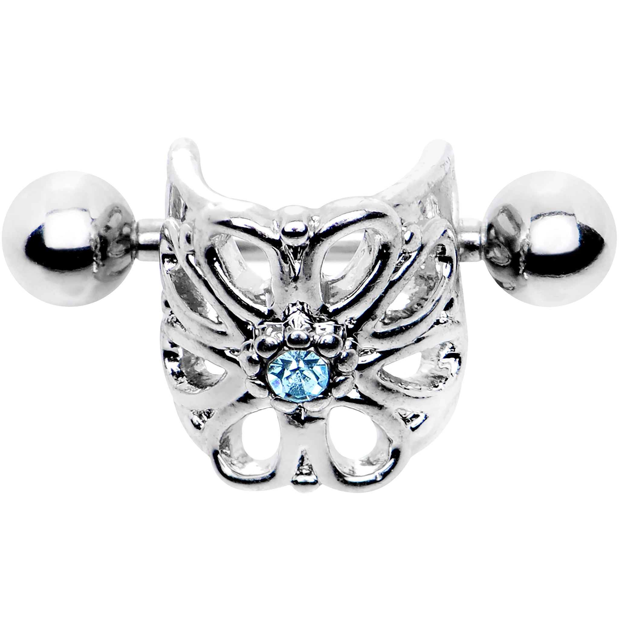 16G 3/8 Aqua Gem Steel Barbell Flower Cartilage Cuff
