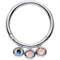 16G 3/8 Aurora Gem Stainless Steel Trio Hinged Segment Ring