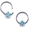 16G 3/8 Aqua Gem Petal Flower Hinged Segment Ring Set