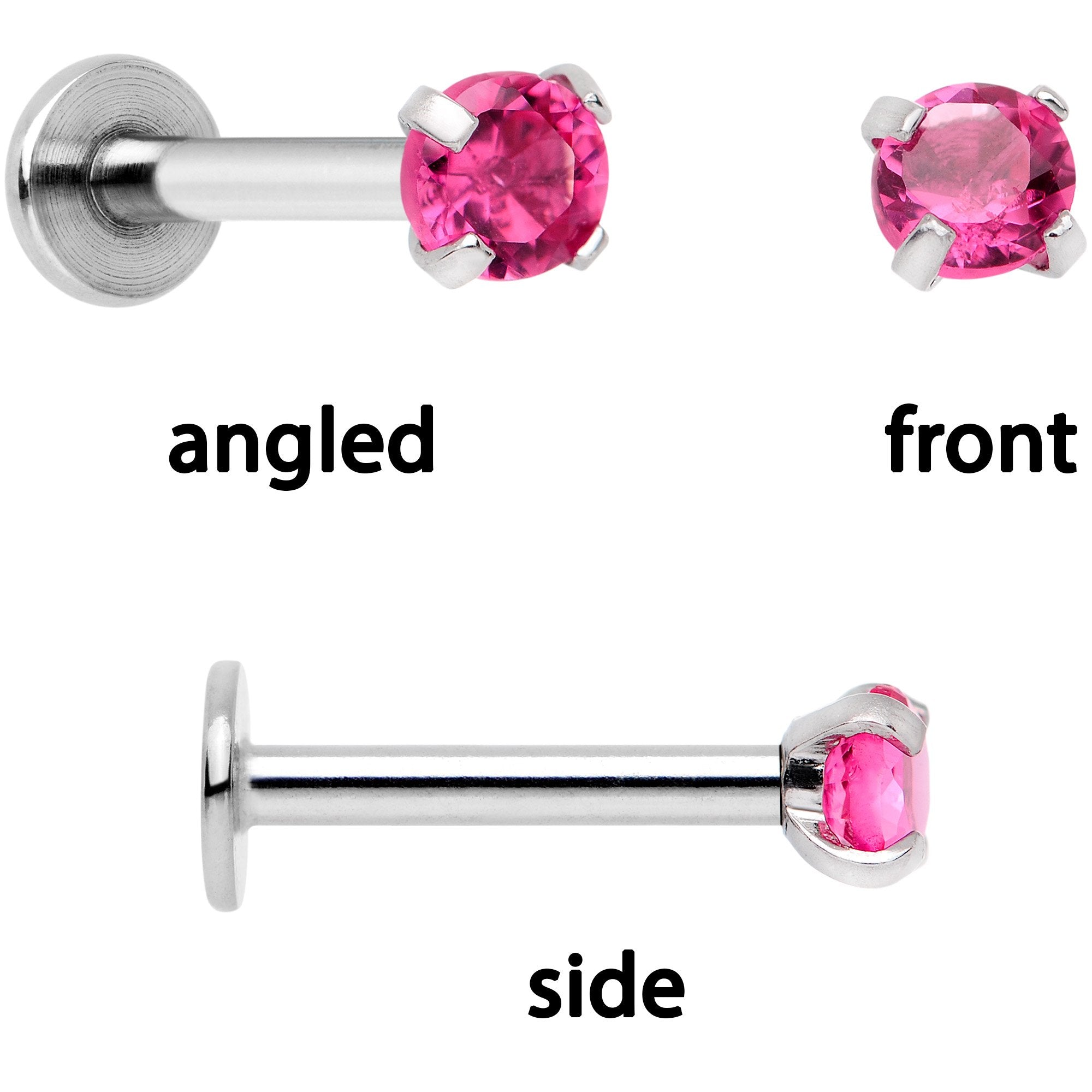 16G 1/4 Pink Gem Rainbow Cartilage Tragus Earring Set of 3