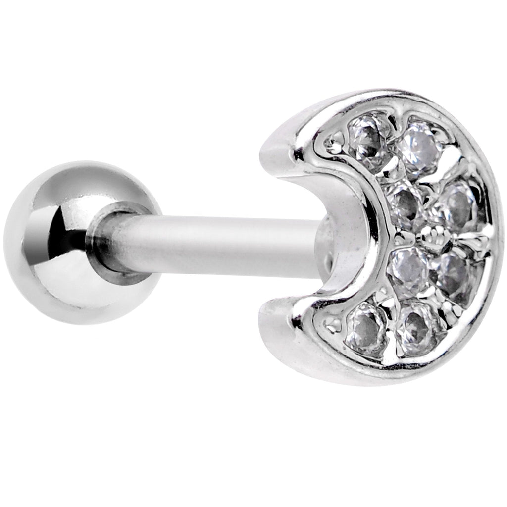 18G 5/16 Clear Gem Crescent Moon Tragus Cartilage Earring