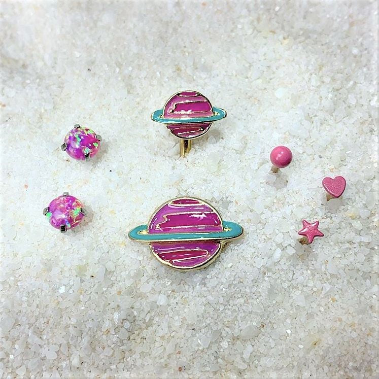 Pink Star Rose Gold Tone Glow Internal Threaded Labret Tragus Set of 3