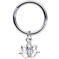 16G 3/8 Clear CZ Gem Lotus Flower Dangle Hinged Segment Ring