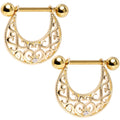 14G 9/16 Clear CZ Gem Gold Tone Abstract Heart Nipple Shield Set