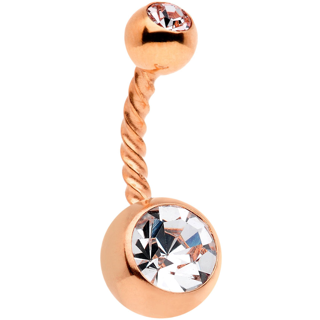 Clear Gem Rose Gold Tone Totally Twisted Belly Ring Set of 2