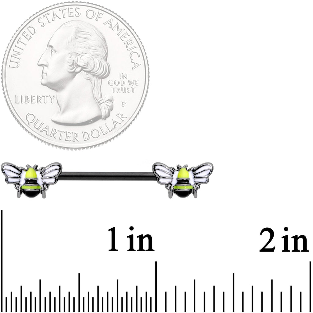 14G 9/16 Black Blissful Bumblebee Barbell Nipple Ring Set