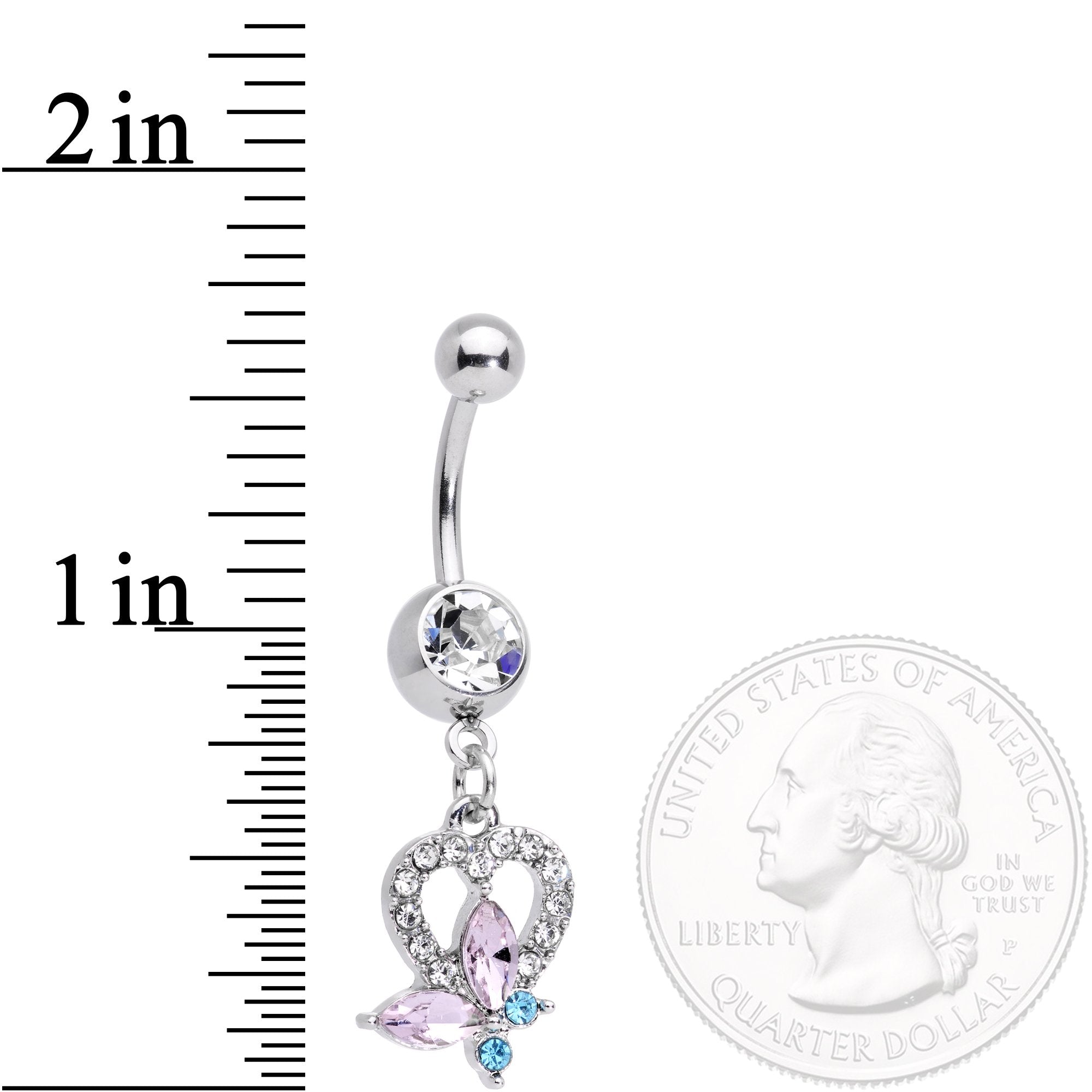 Clear Pink Blue Gem Spring Butterfly Heart Dangle Belly Ring