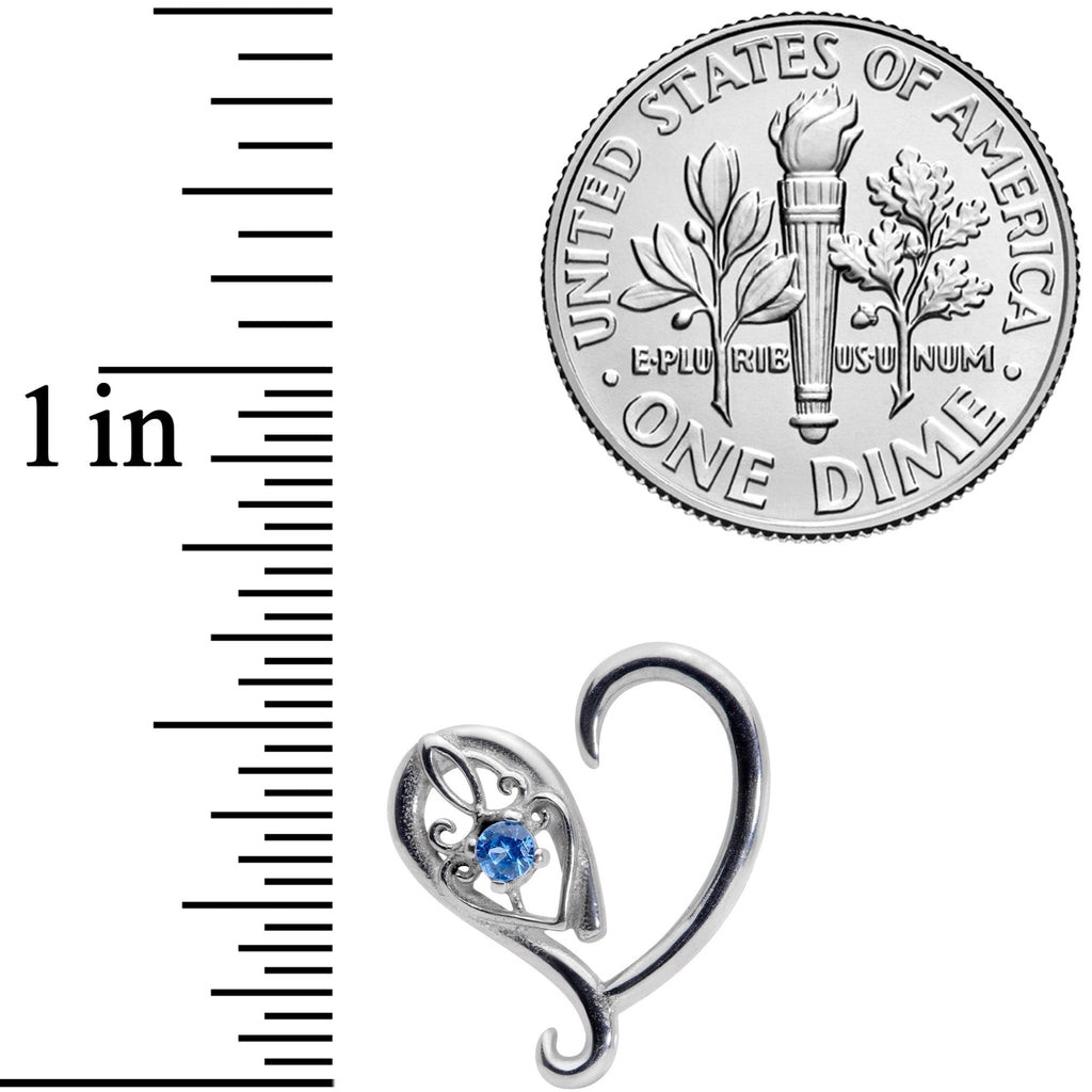 16G 3/8 Blue Gem Valentines Day Heart Right Ear Cartilage Earring