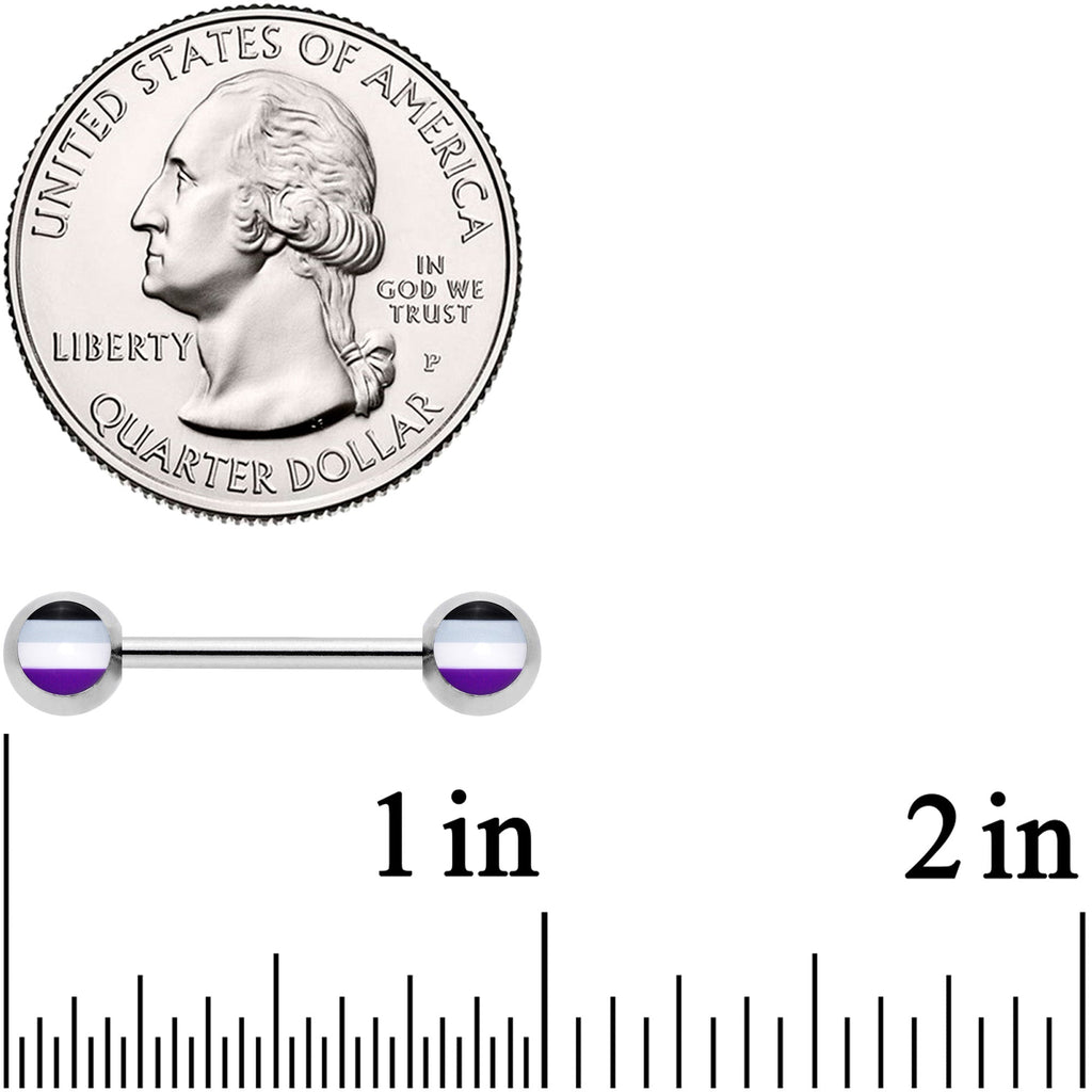 14G Black Gray White Purple Asexual Pride Barbell Nipple Ring Set