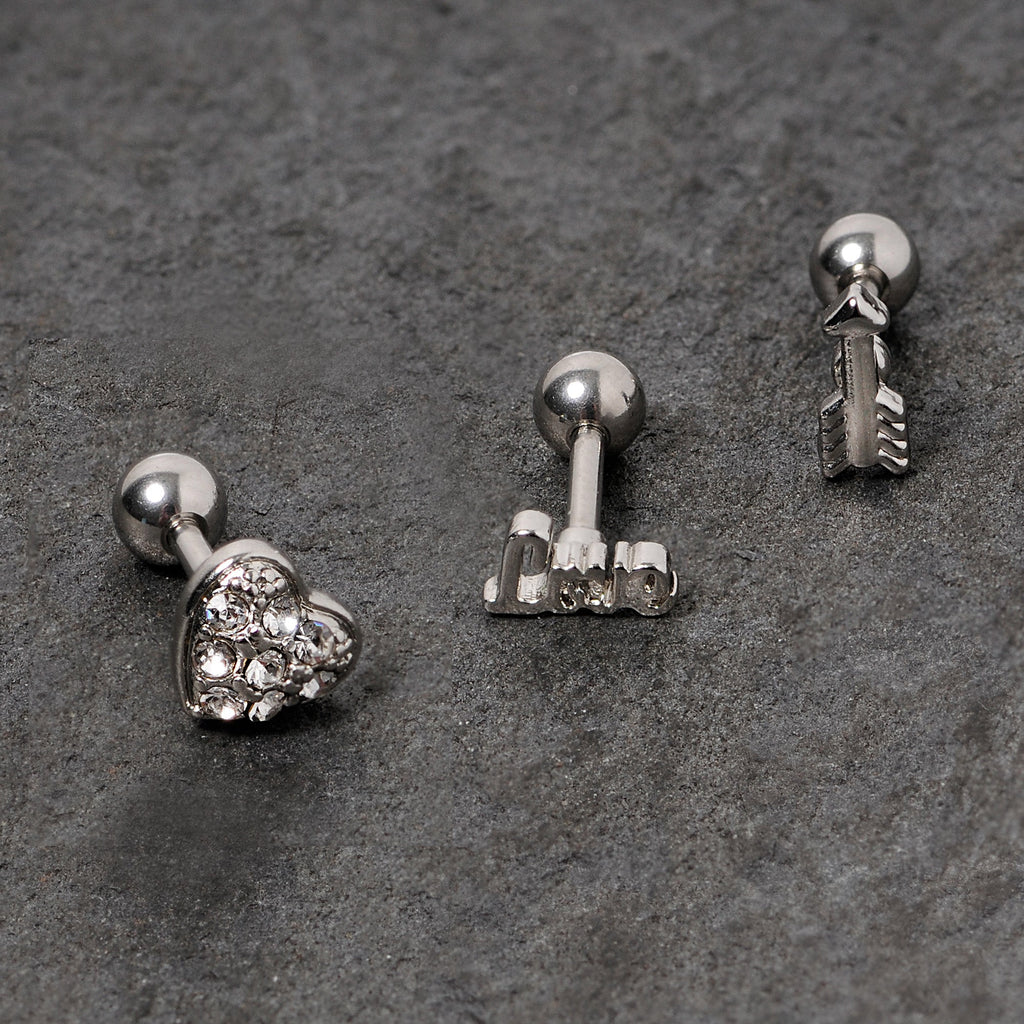 16G 1/4 Clear Gem Valentine Cartilage Tragus Set