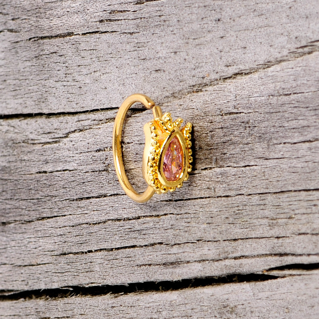 20G 5/16 Pink Gem Gold Tone Tulip Flower Nose Hoop