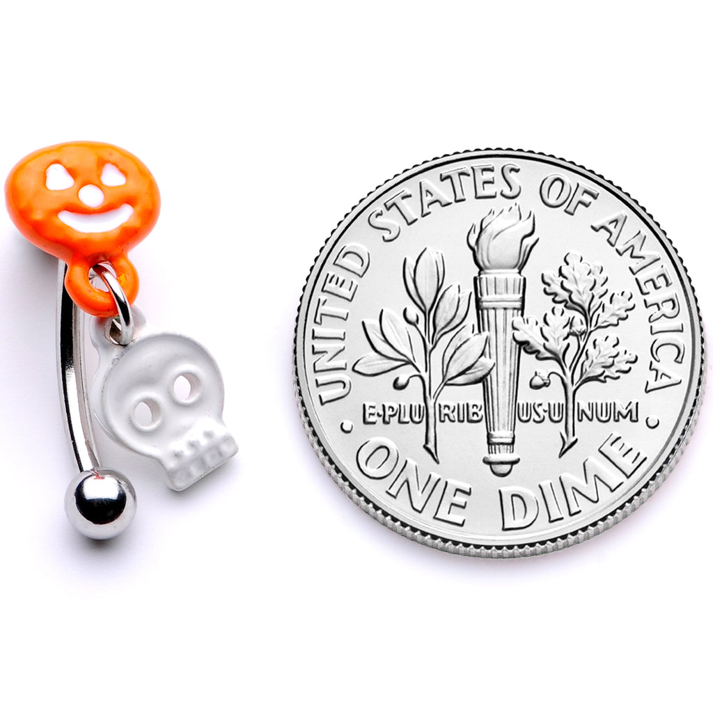 16G 3/8 Pumpkin Ghost Halloween Dangle Curved Eyebrow Ring