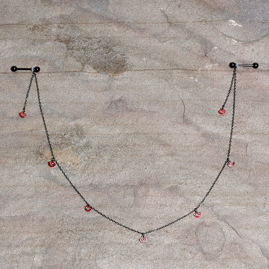 14G 5/8 Red Black Monster Fang Halloween Dangle Nipple Chain