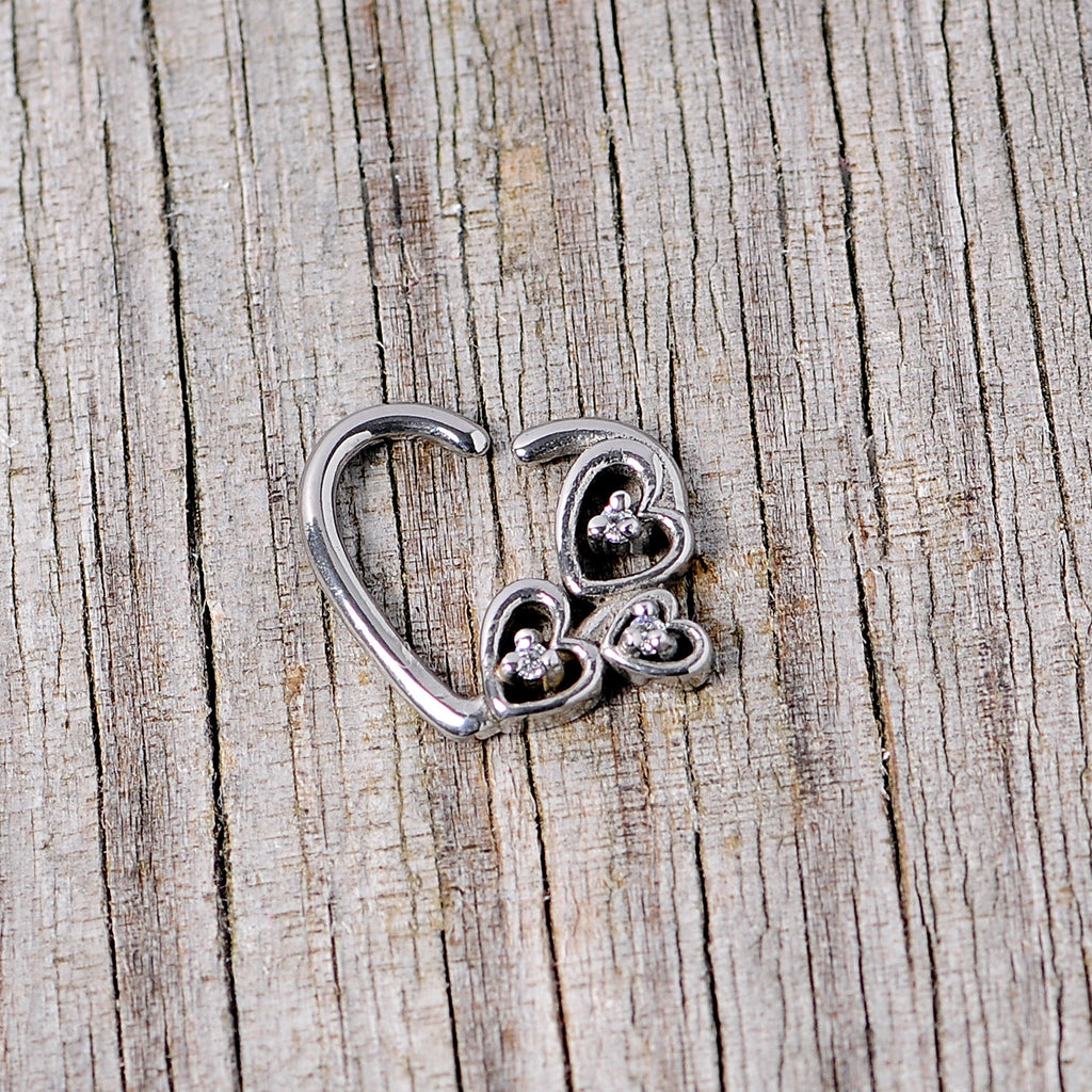 16G 3/8 Clear CZ Gem Valentines Day Left Heart Closure Ring