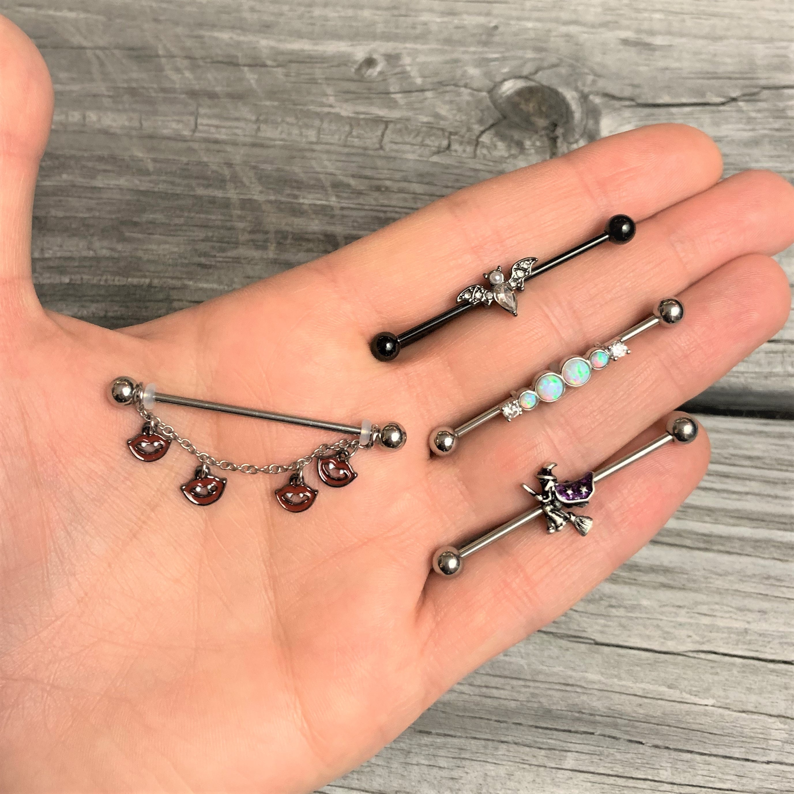 14G Blue Black Spooky Halloween Witch Industrial Barbell 38mm