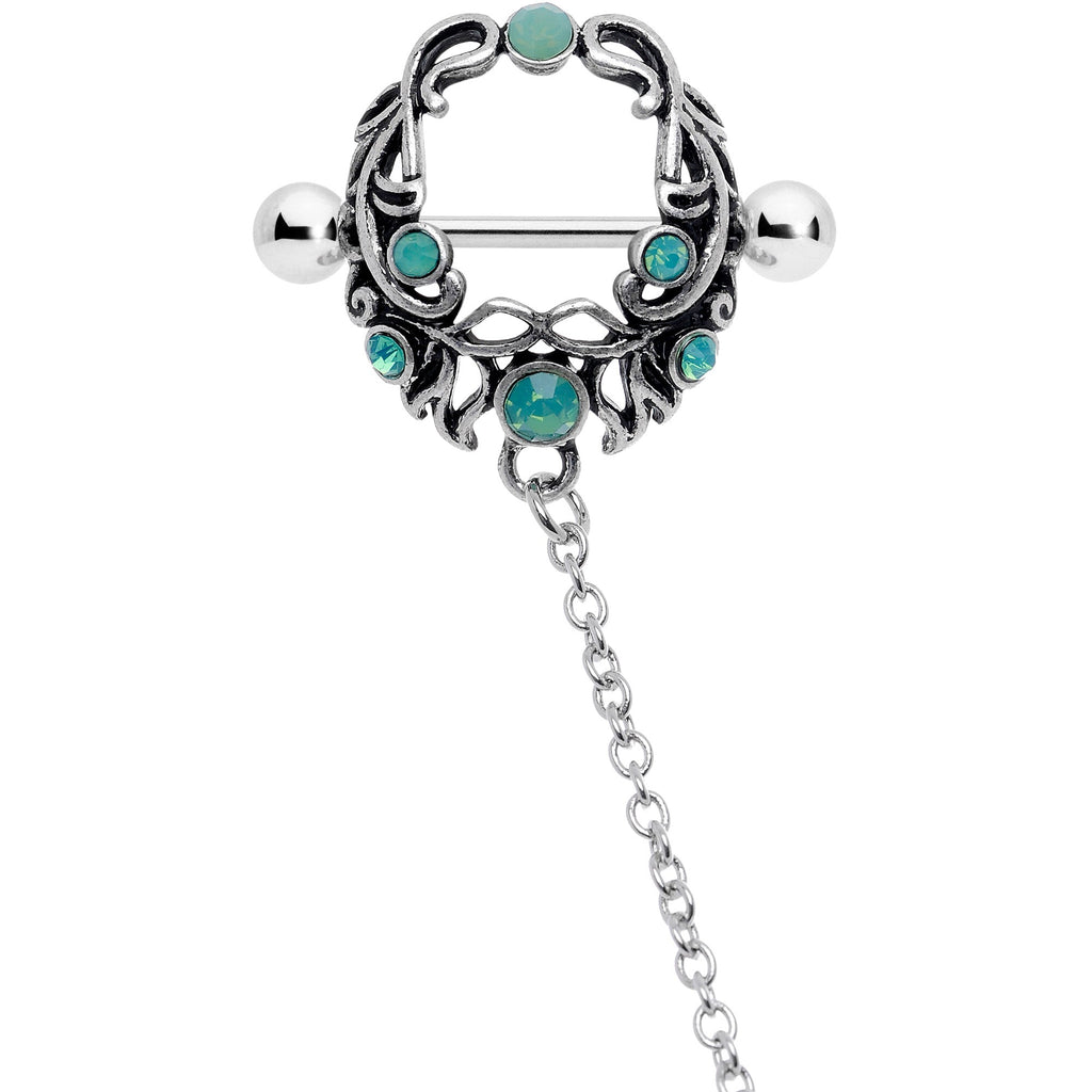 14G 9/16 Green Faux Opal Wreath Nipple Shield Dangle Nipple Chain