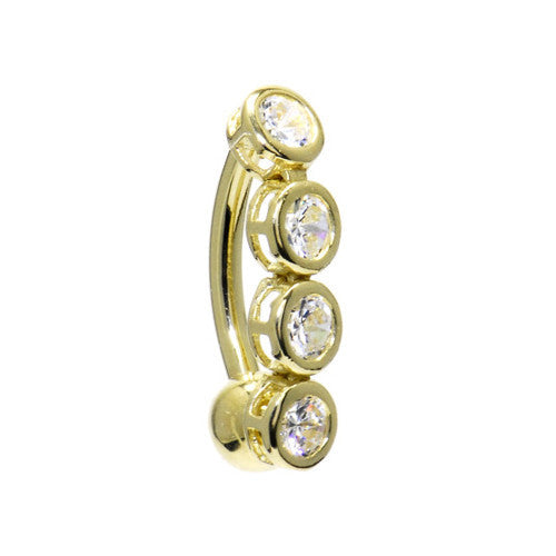 16G Solid 14K Yellow Gold TOP DROP Cubic Zirconia ROUND QUAD Belly Ring