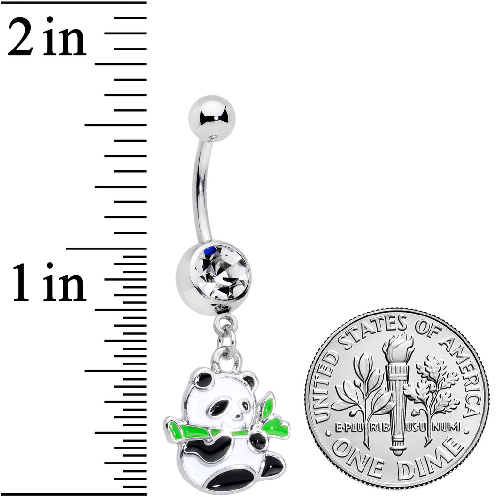 Clear Gem Black White Hungry Panda Bear Dangle Belly Ring