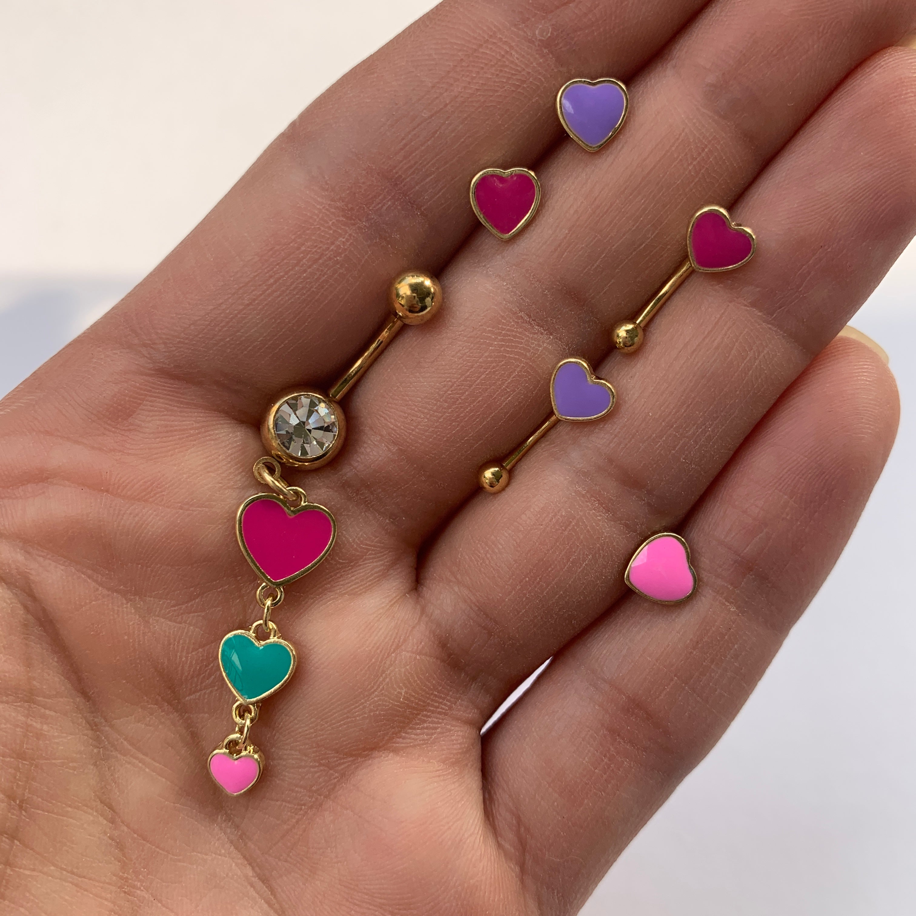 16G 5/16 Gold Tone Pink Heart Valentines Day Curved Eyebrow Ring