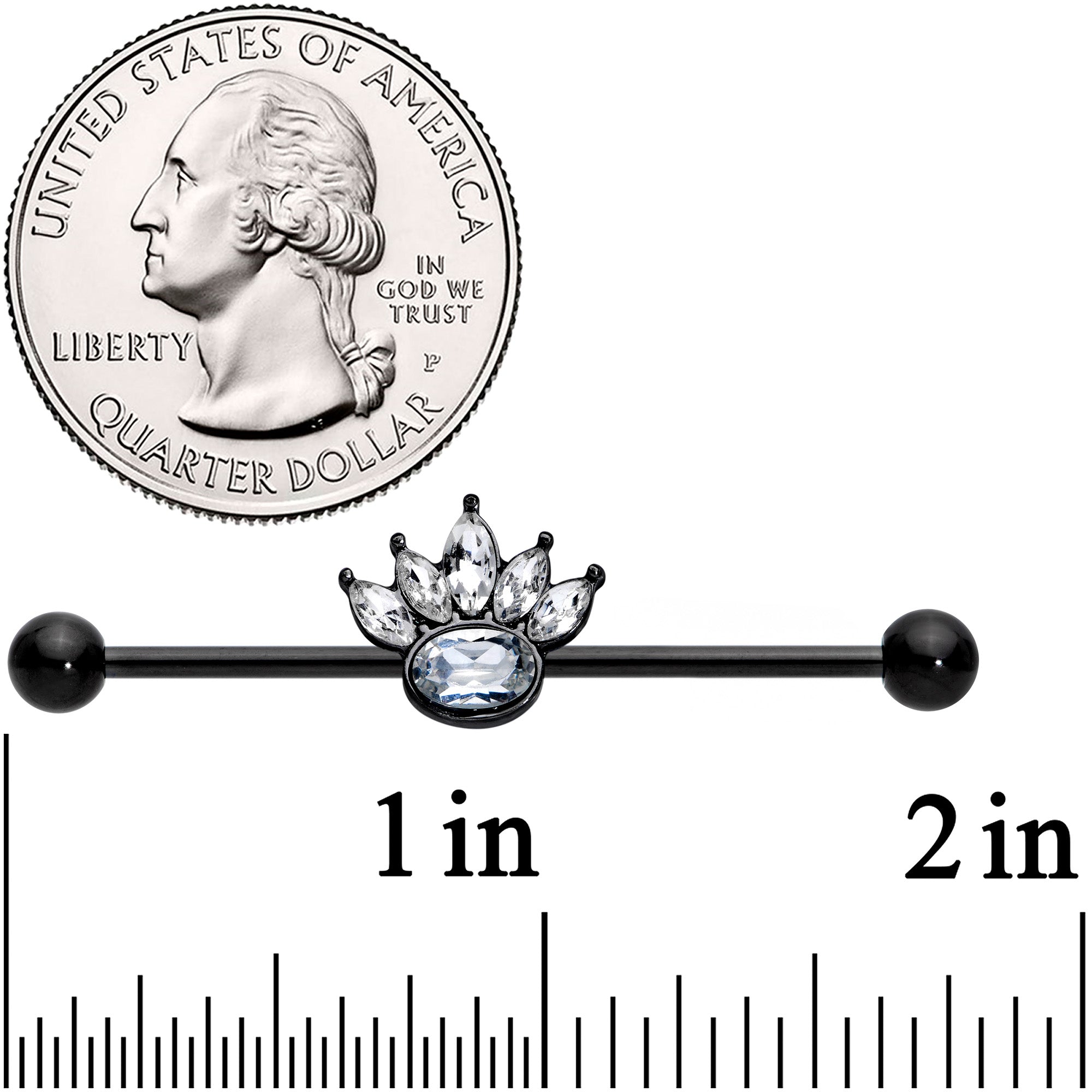 14G Clear Gem Black Anodized Crown Industrial Barbell 38mm