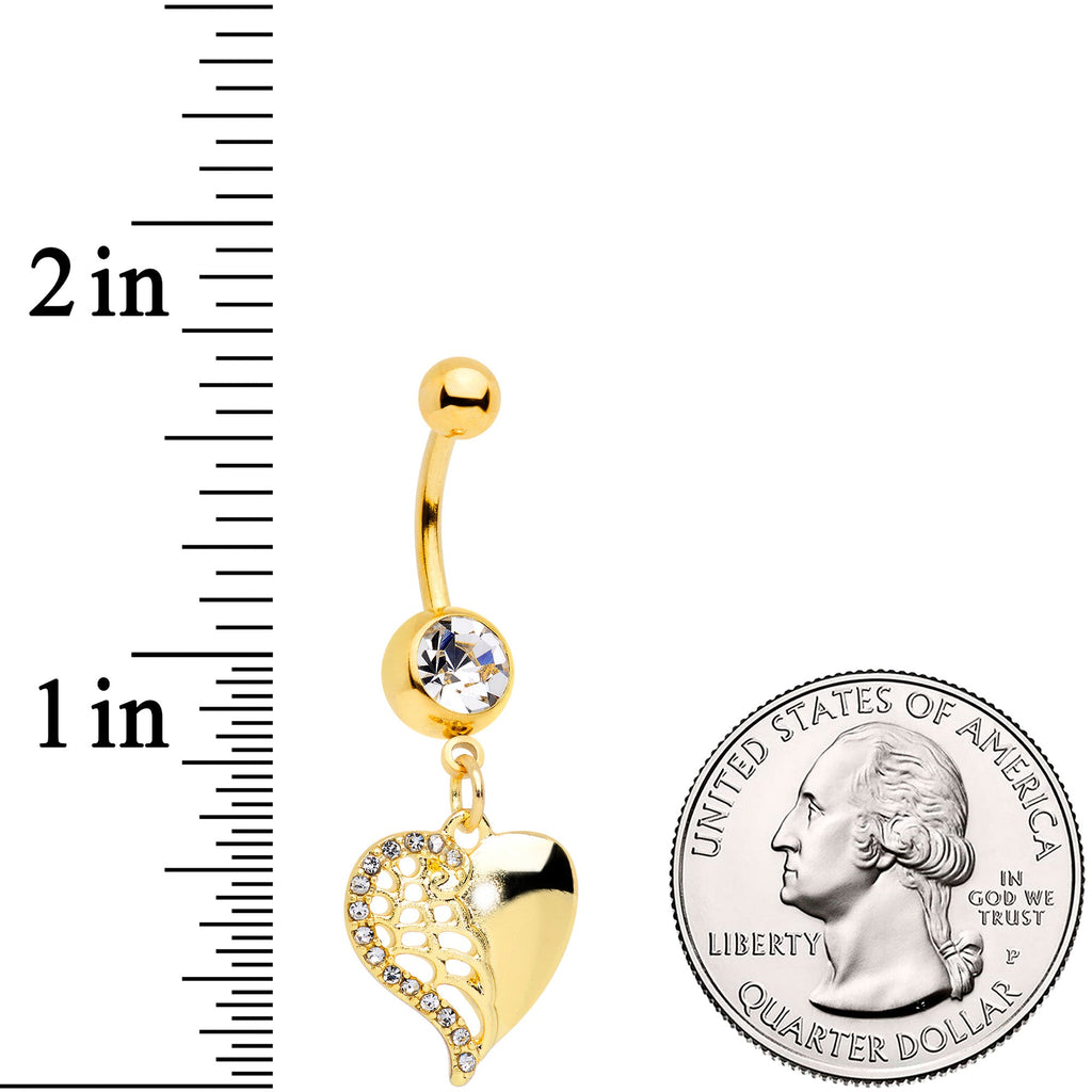 Clear Gem Gold Tone Half Open Heart Dangle Belly Ring