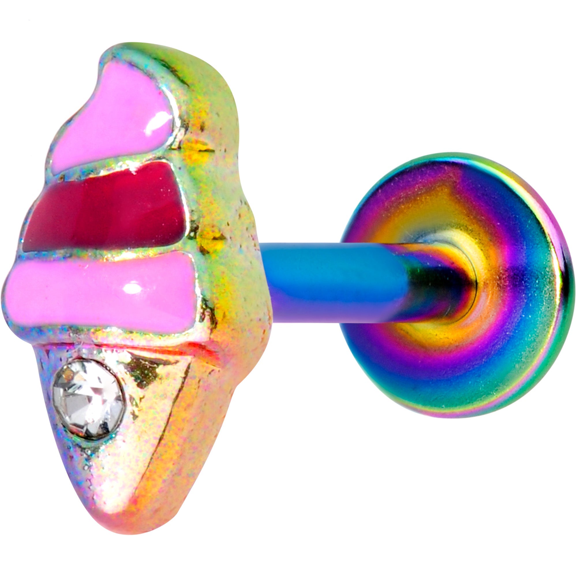 16G 5/16 Clear Gem Rainbow Ice Cream Cone Labret Monroe Tragus