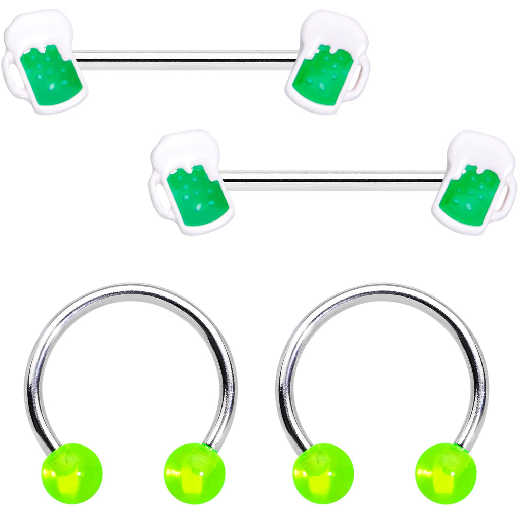 14G 9/16 Green Beer St Patricks Horseshoe Barbell Nipple Set of 4