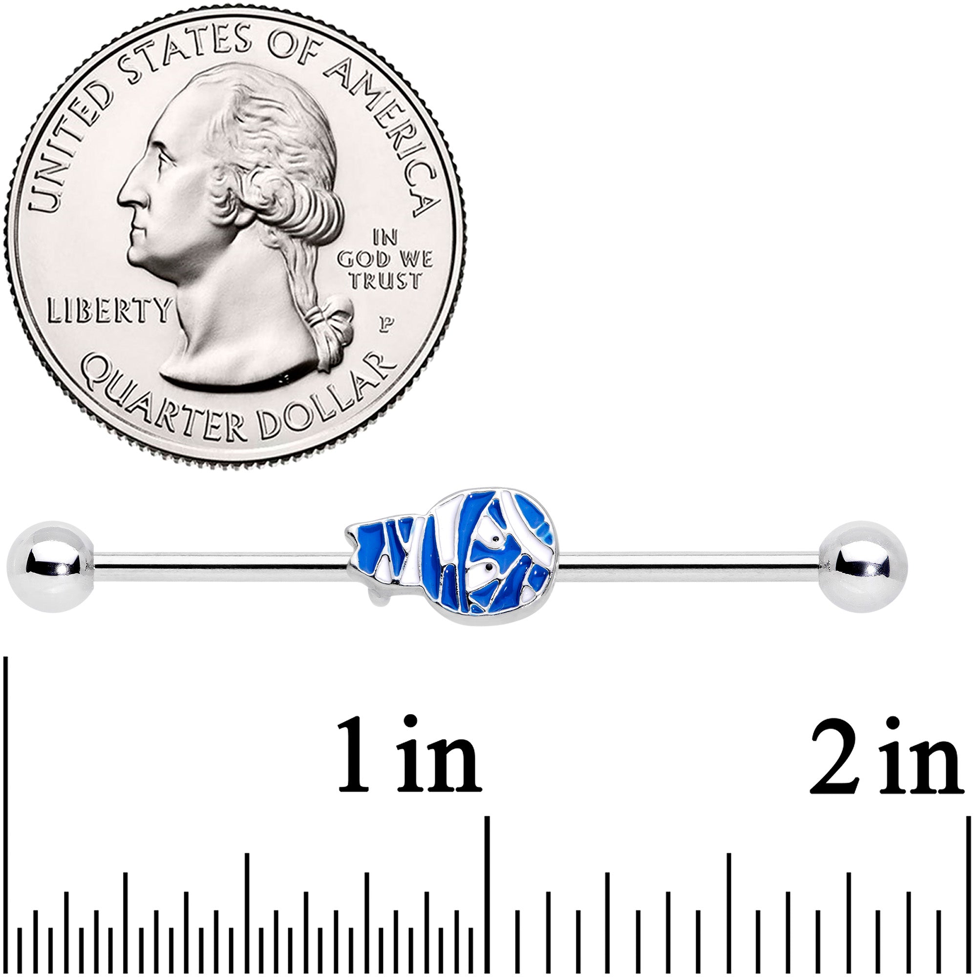 14G Blue White Mummy Halloween Industrial Barbell 38mm