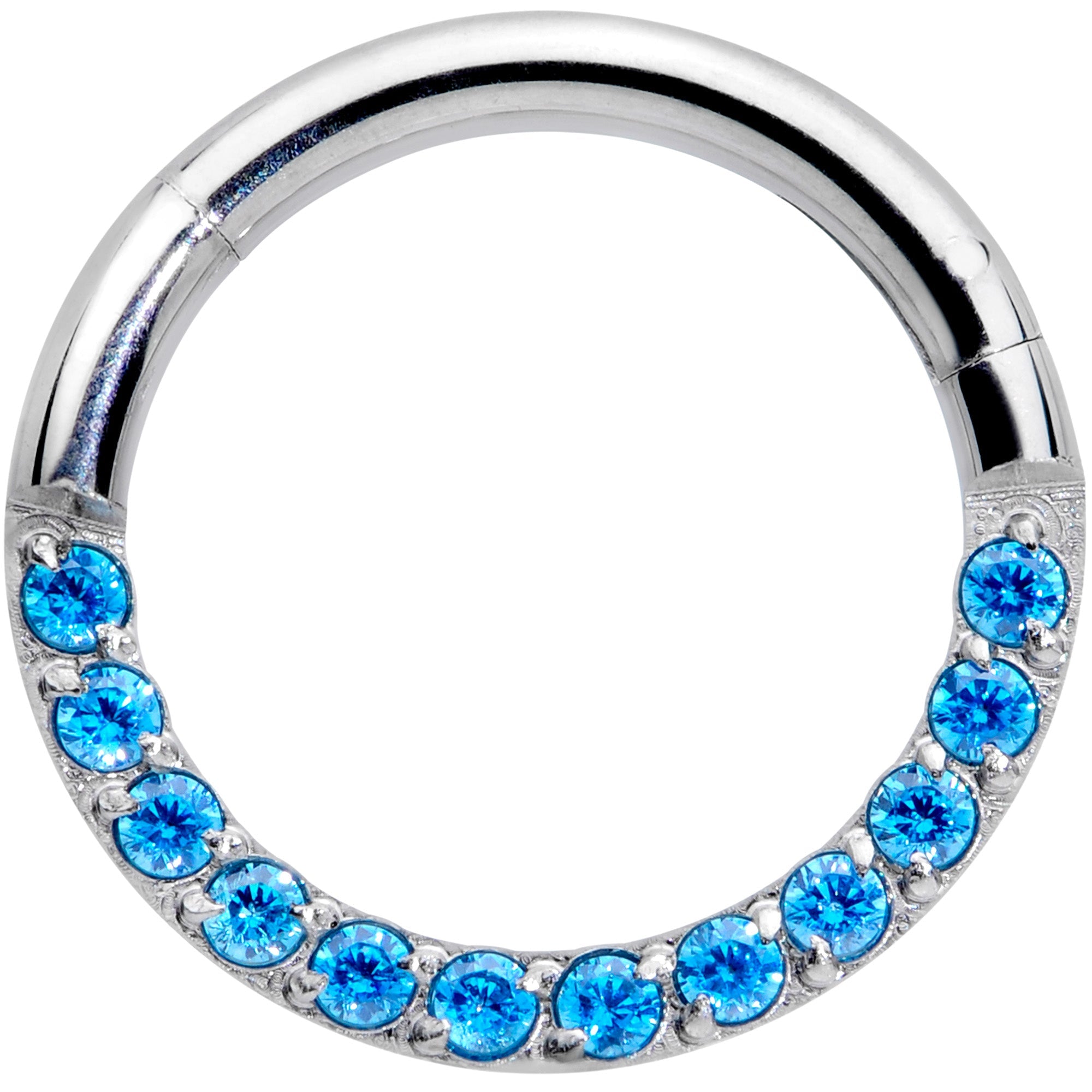 16G 5/16 Aqua Gem Paved Elegance Hinged Segment Ring
