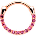 16G 3/8 Pink Gem Rose Gold Tone Paved Cartilage Clicker