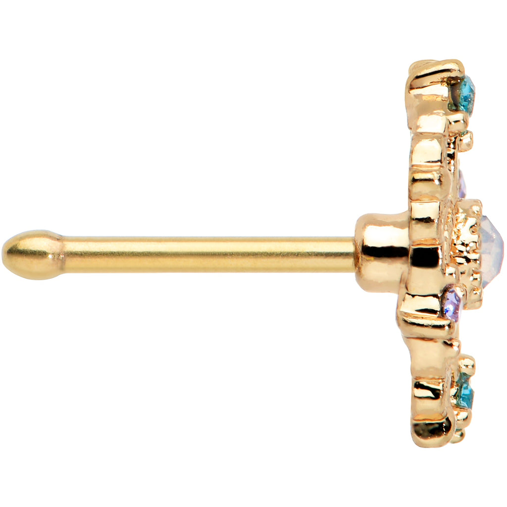 20G 1/4 White Synthetic Opal Gold Tone Web Nose Bone