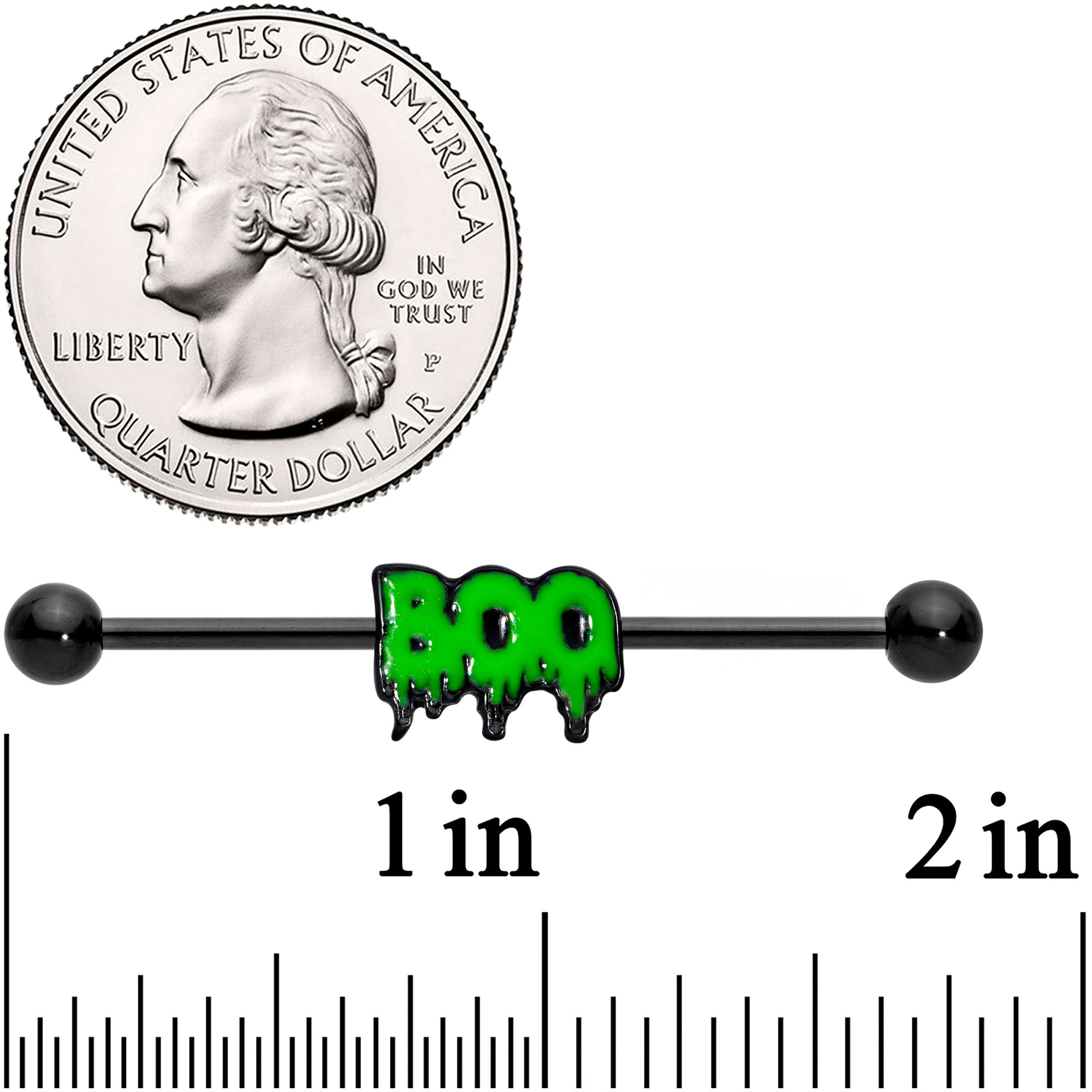 14G Black Green Spooky Boo Halloween Industrial Barbell 38mm