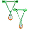 14G 9/16 Leprechaun St Patricks Day Dangle Nipple Ring Set