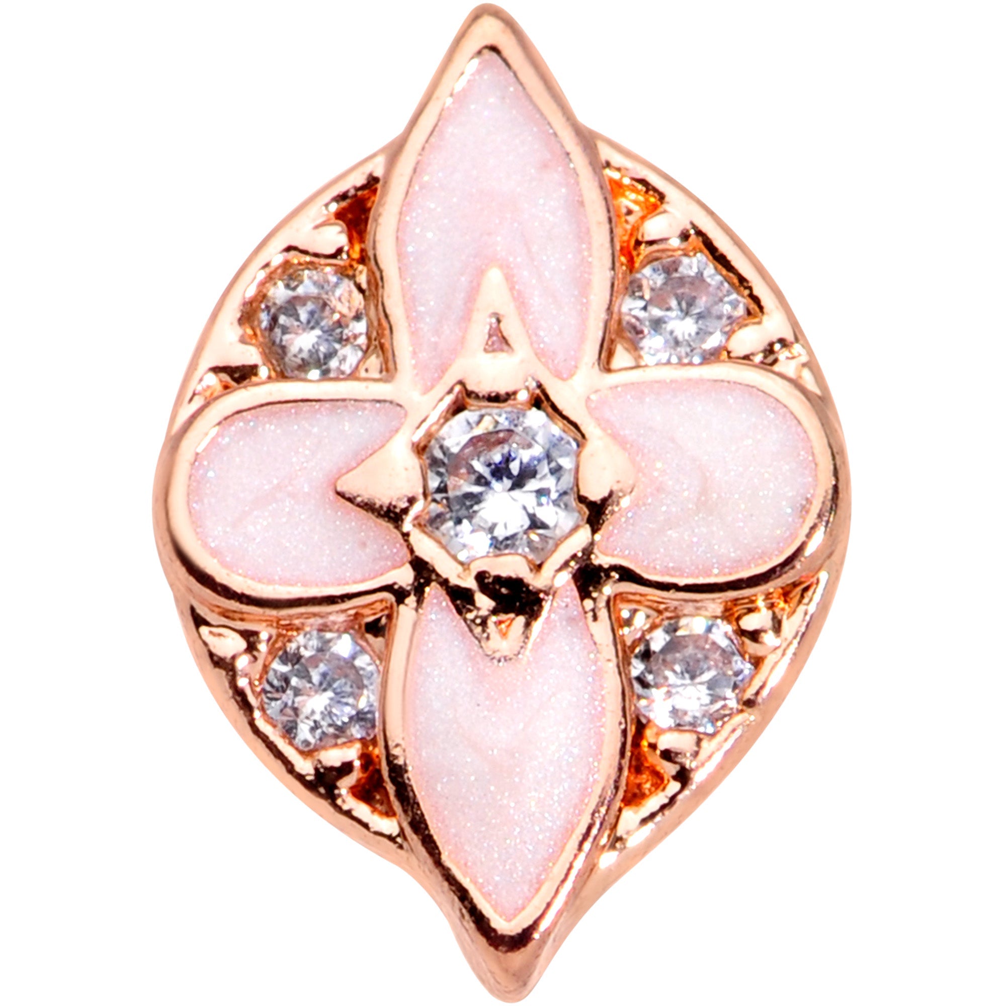 20G 5/16 Clear Gem Rose Gold Tone Pink Cross Nose Hoop