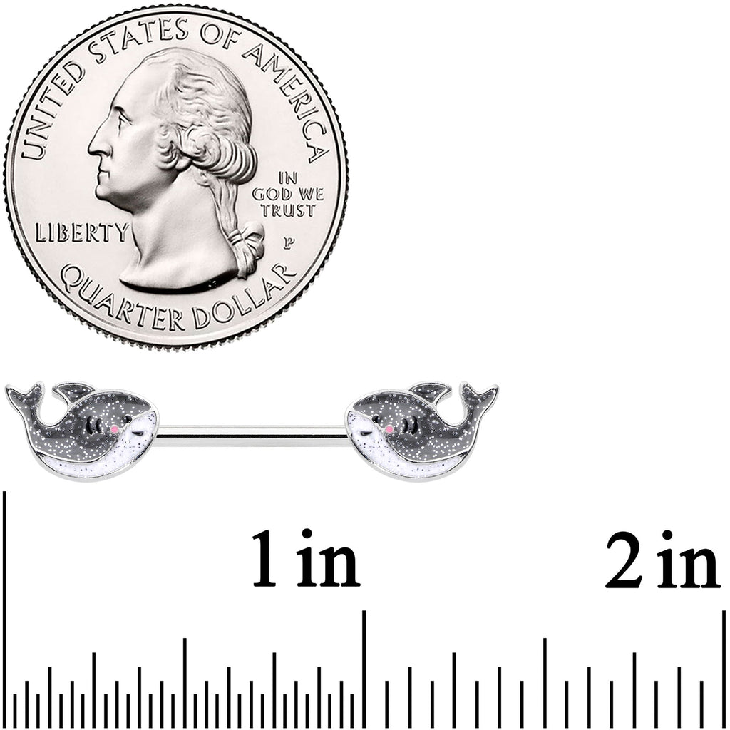 14G 9/16 Sweet Smiling Whale Barbell Nipple Ring Set
