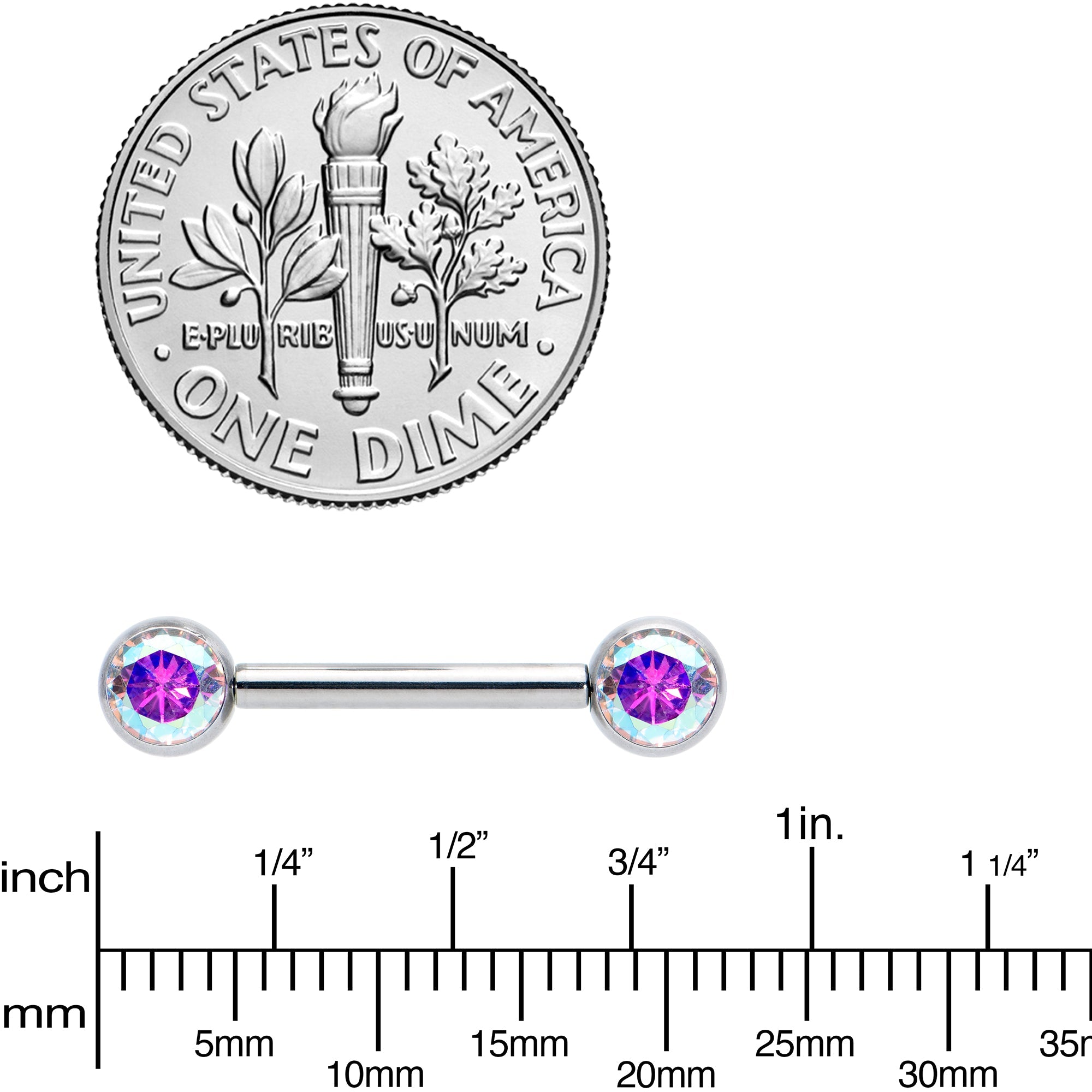 14G 1/2 Aurora CZ Gem G23 Titanium Threadless Nipple Ring Set