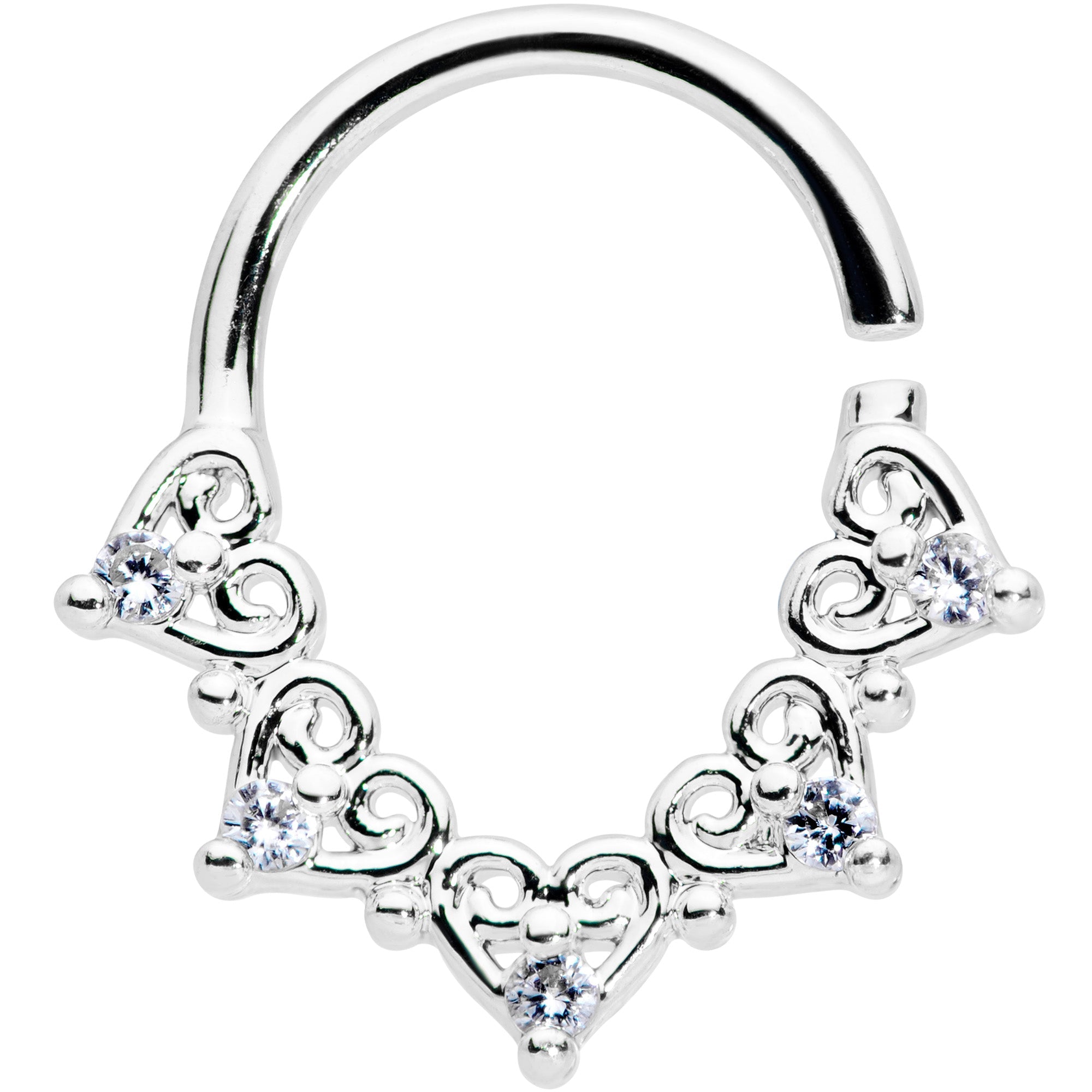 18G 5/16 Clear CZ Gem Heart Filigree Cartilage Closure Ring