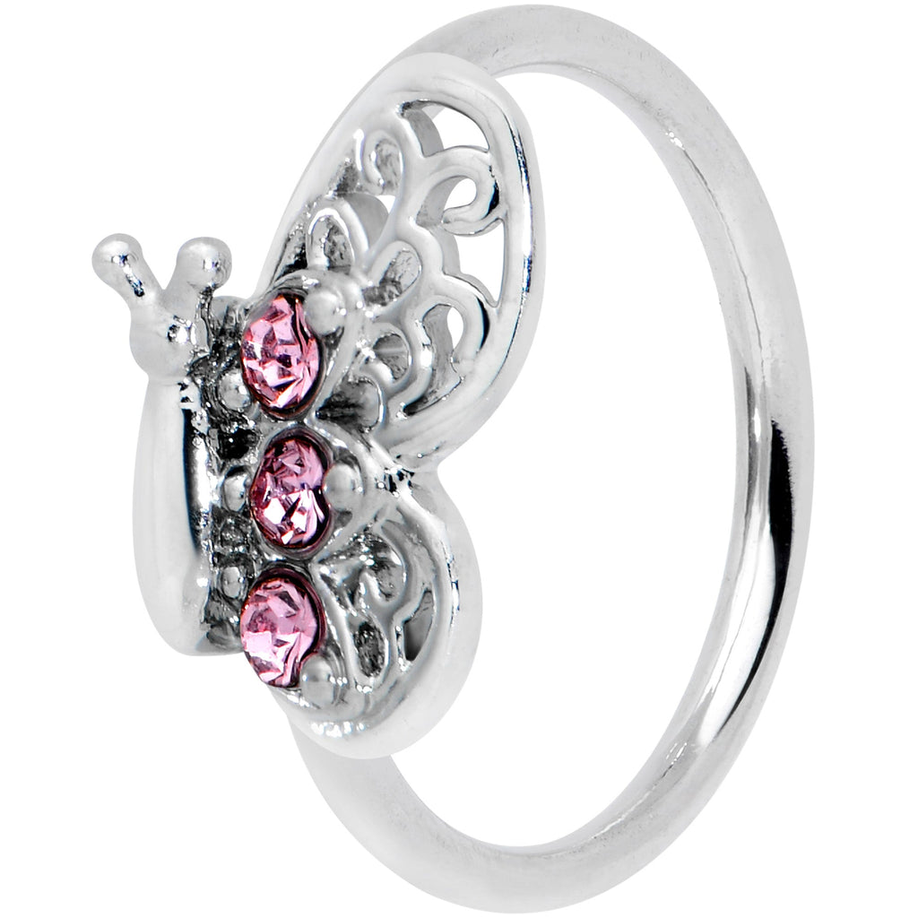 20G 5/16 Pink Gem Lacy Butterfly Nose Hoop