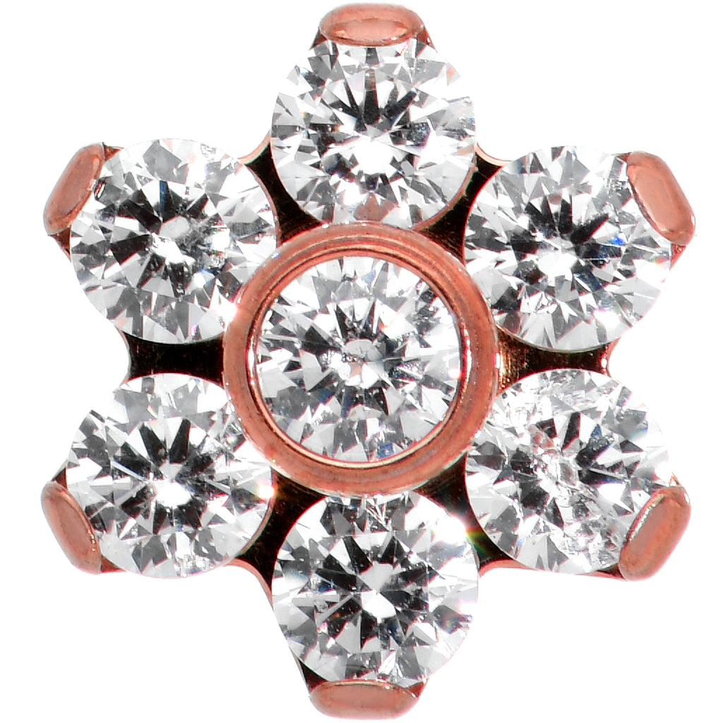 16G 1/4 Clear CZ Gem Rose Gold Tone G23 Titanium Flower Labret