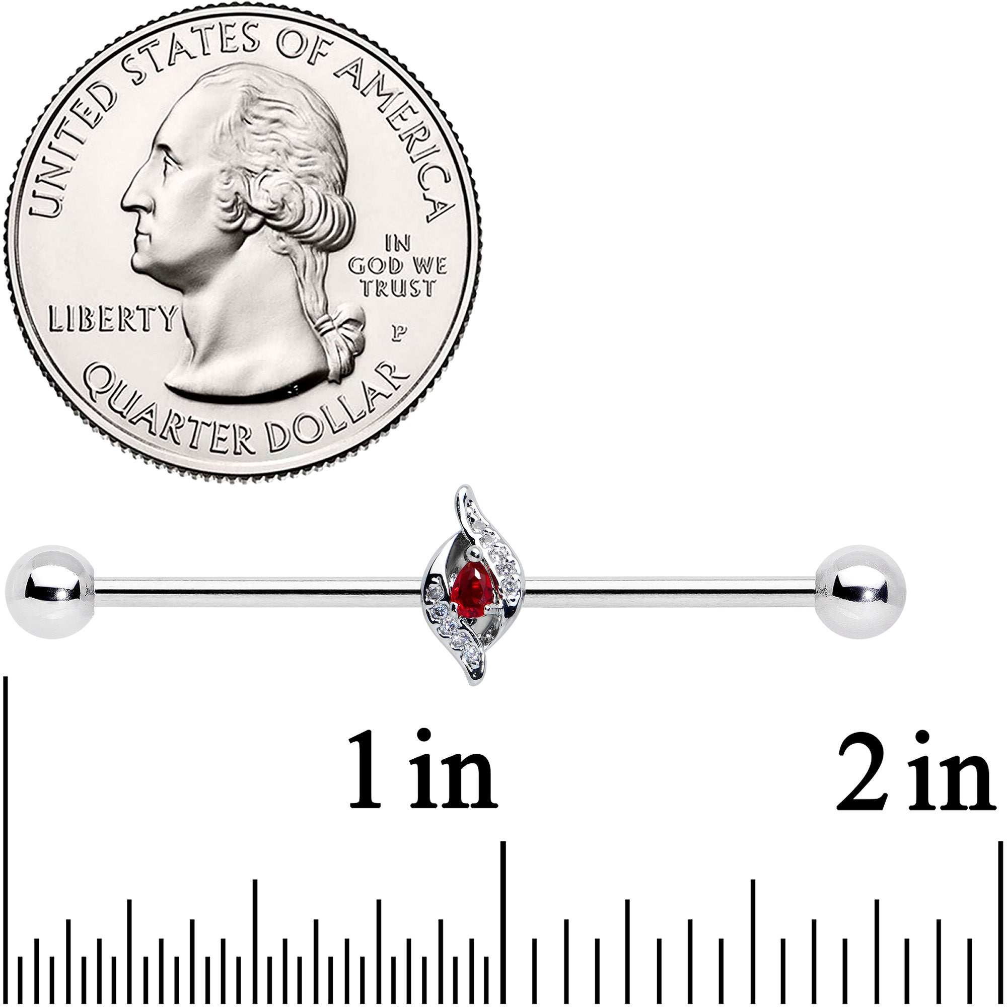 14G Clear Red Gem Swirling Oval Industrial Barbell 38mm