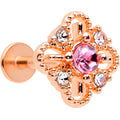 16G 5/16 Pink Gem Rose Gold Tone Cross Rhombus Labret Tragus