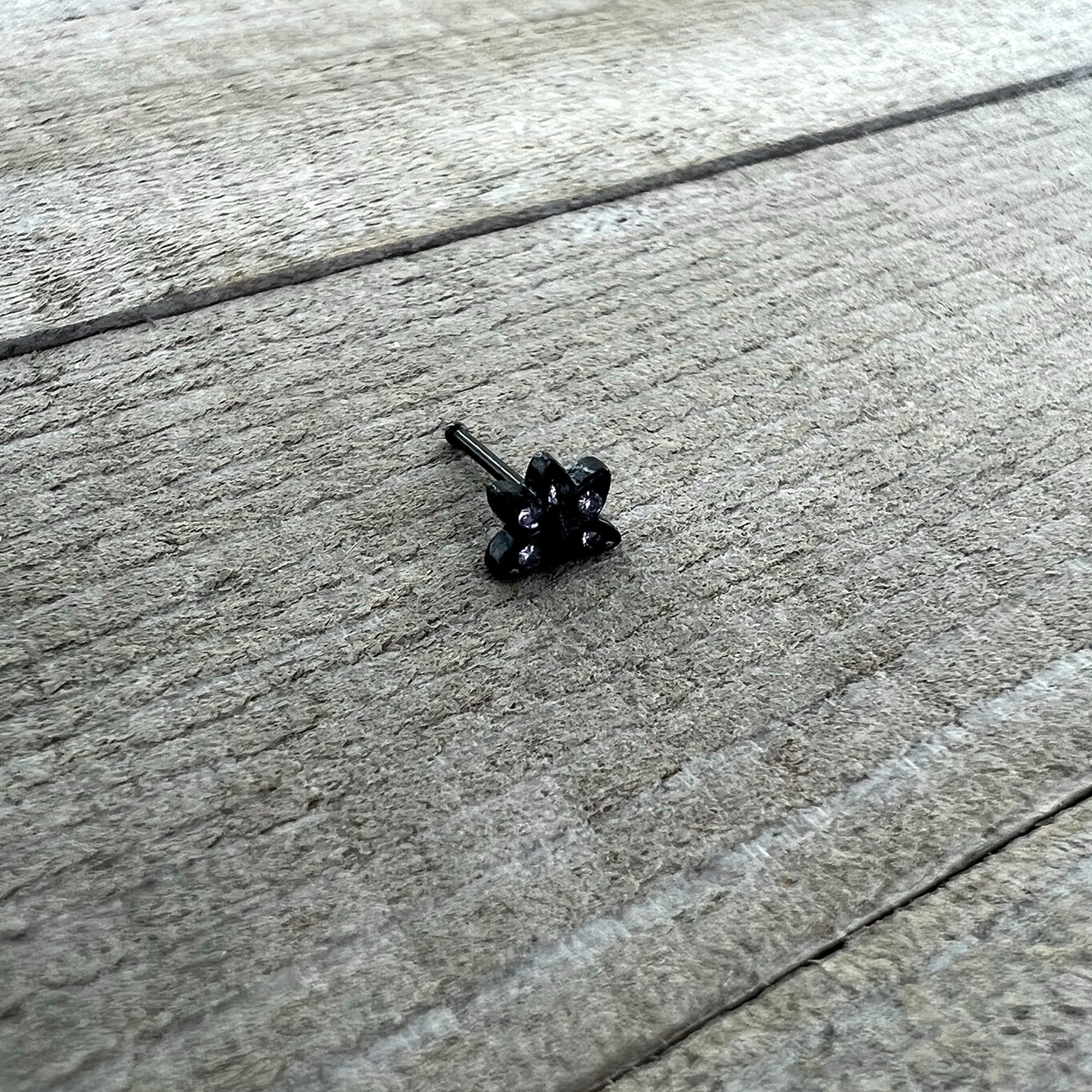 20G 1/4 Purple Gem Black Skull Blossom Nose Bone