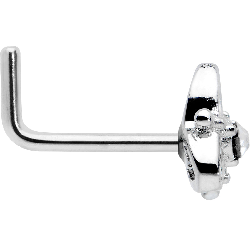 20G 1/4 Clear CZ Gem Triple Heart Triquetra L Shape Nose Ring