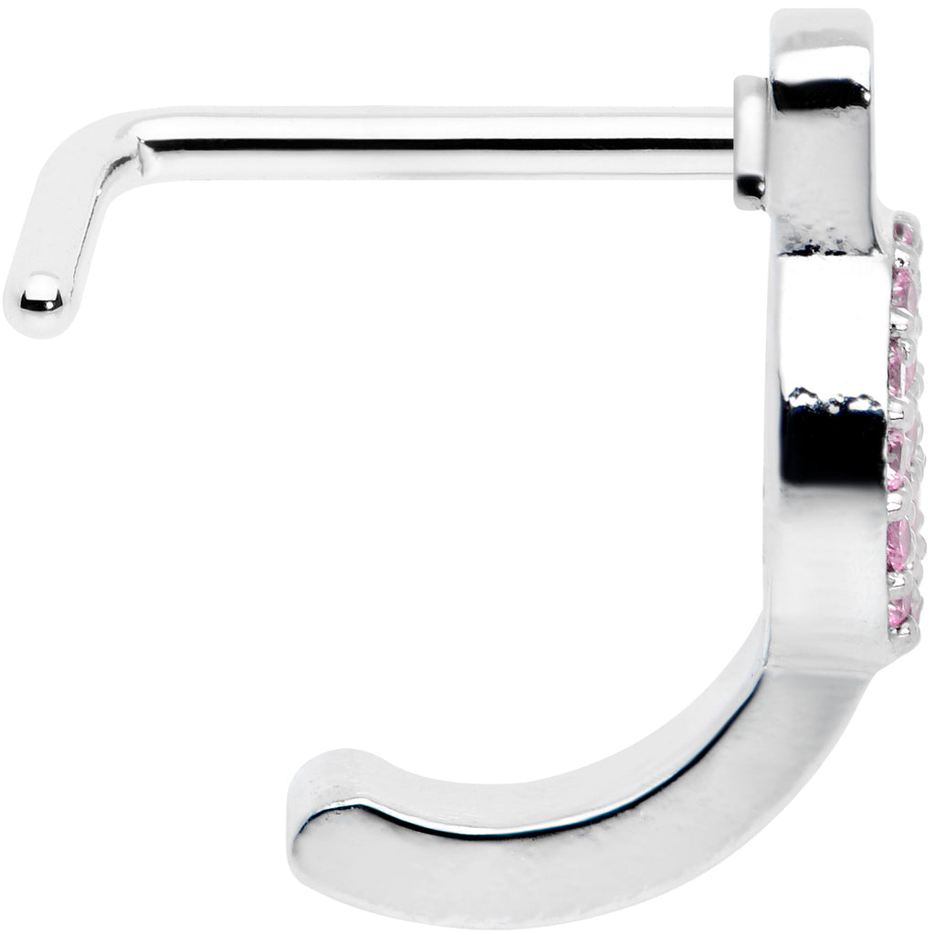 20G 5/16 Faint Pink Gem Retro Peace Sign Faux Hoop L Shape Nose Ring