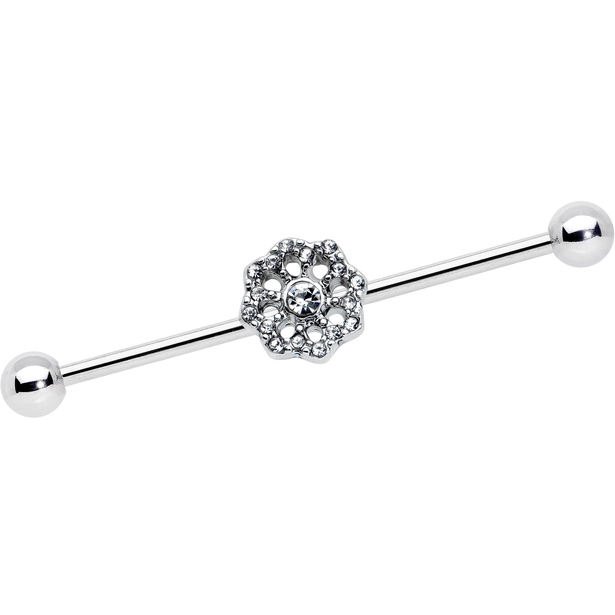14G Clear Gem Baroque Fabulous Flower Industrial Barbell 38mm