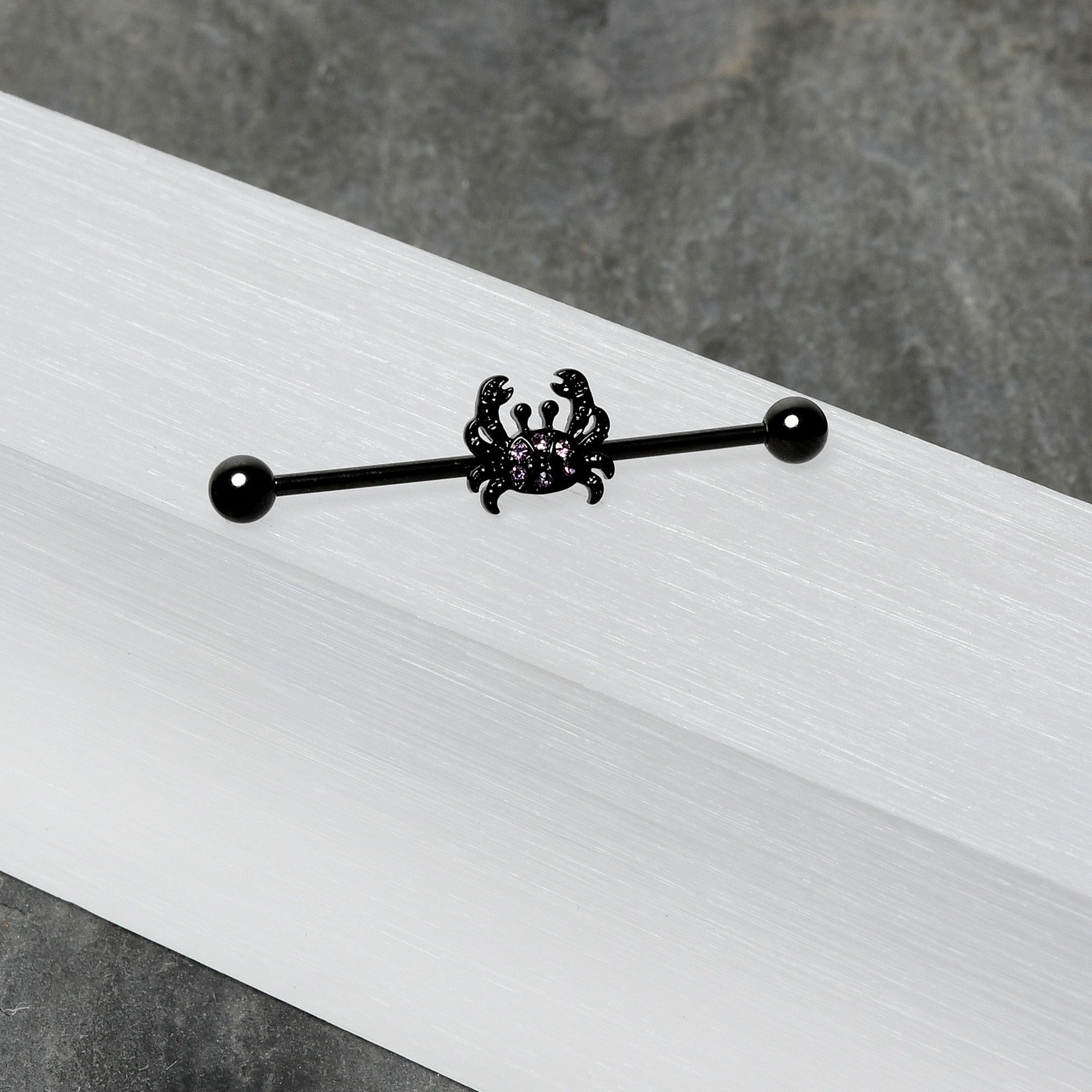 14G Purple Gem Black Chic Crab Industrial Barbell 38mm
