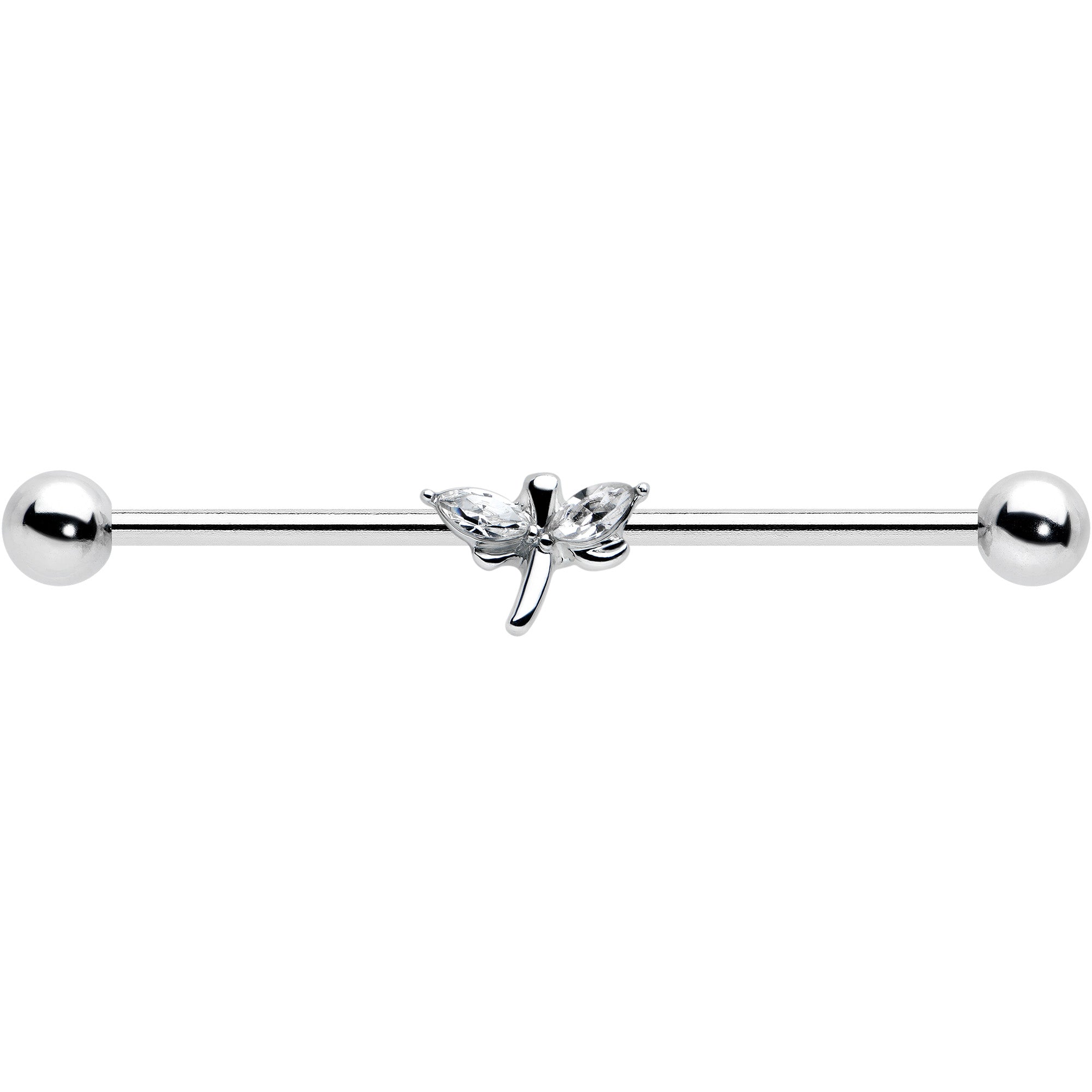 14G Clear Gem Simple Stylized Dragonfly Industrial Barbell 38mm